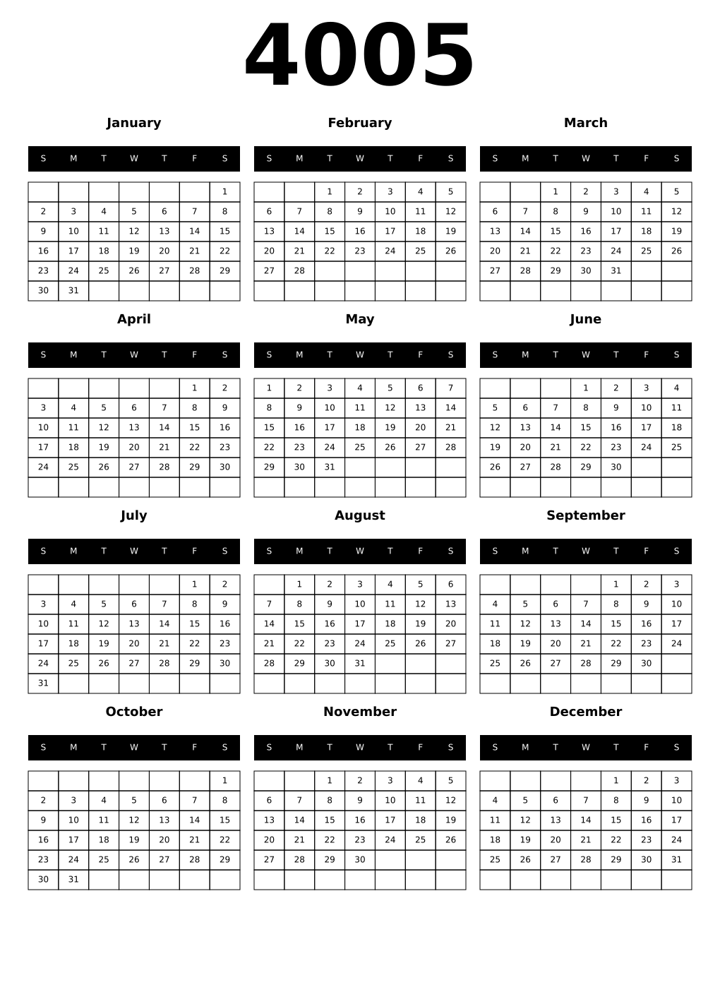 Printable 4005 Calendars