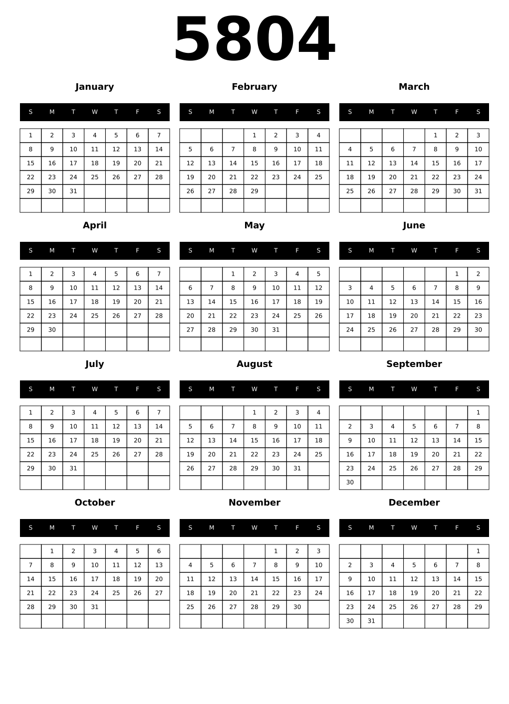 Printable 5804 Calendars