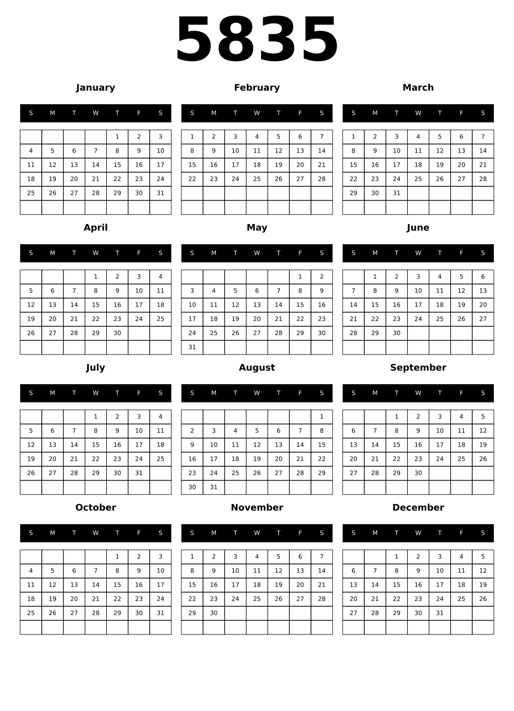 Printable 5835 Calendars