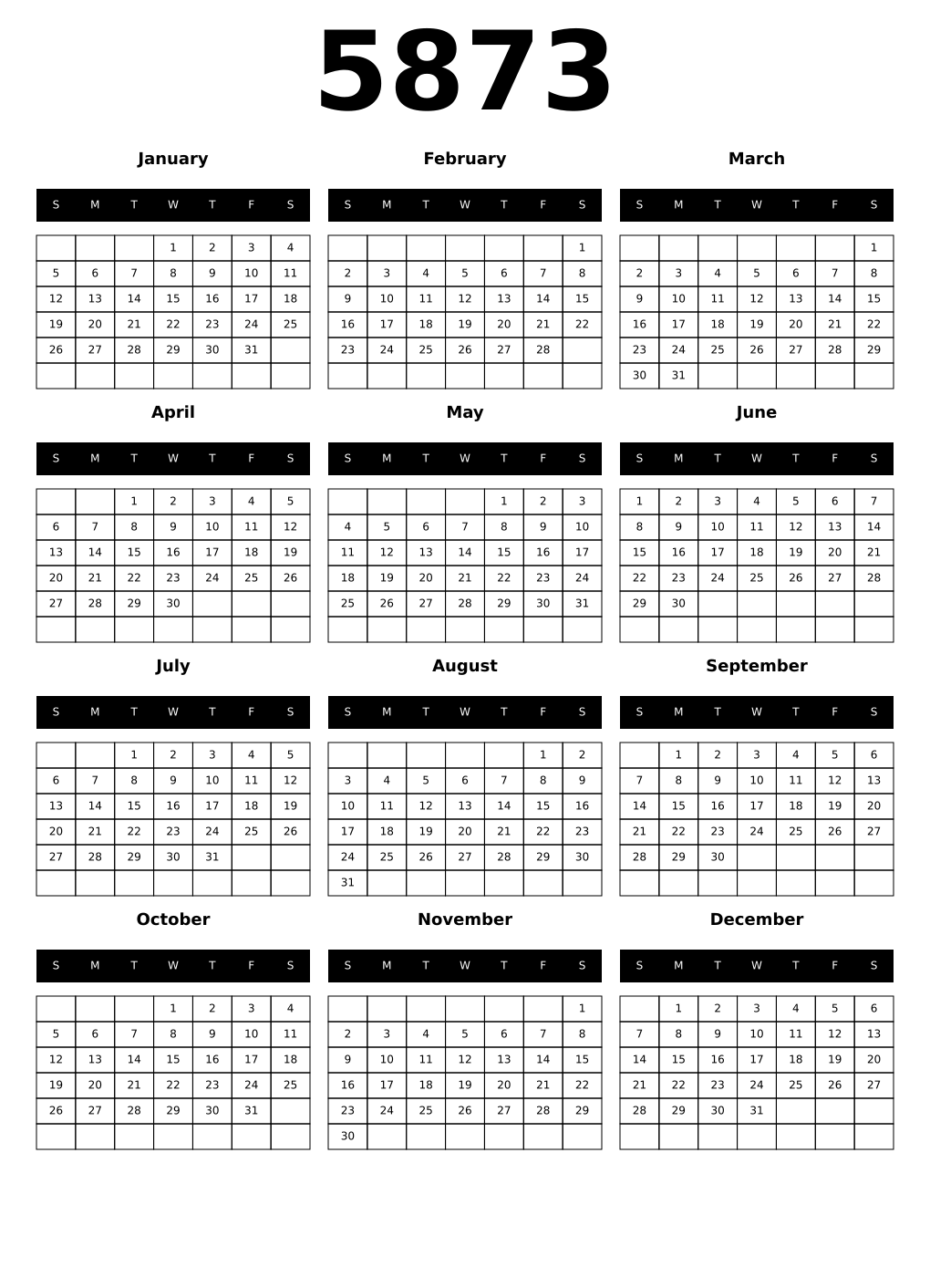 Printable 5873 Calendars