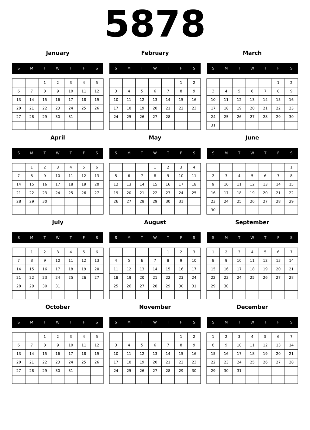 Printable 5878 Calendars