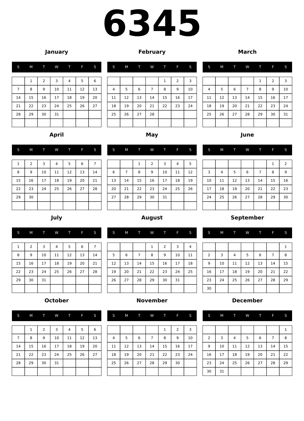 Printable 6345 Calendars
