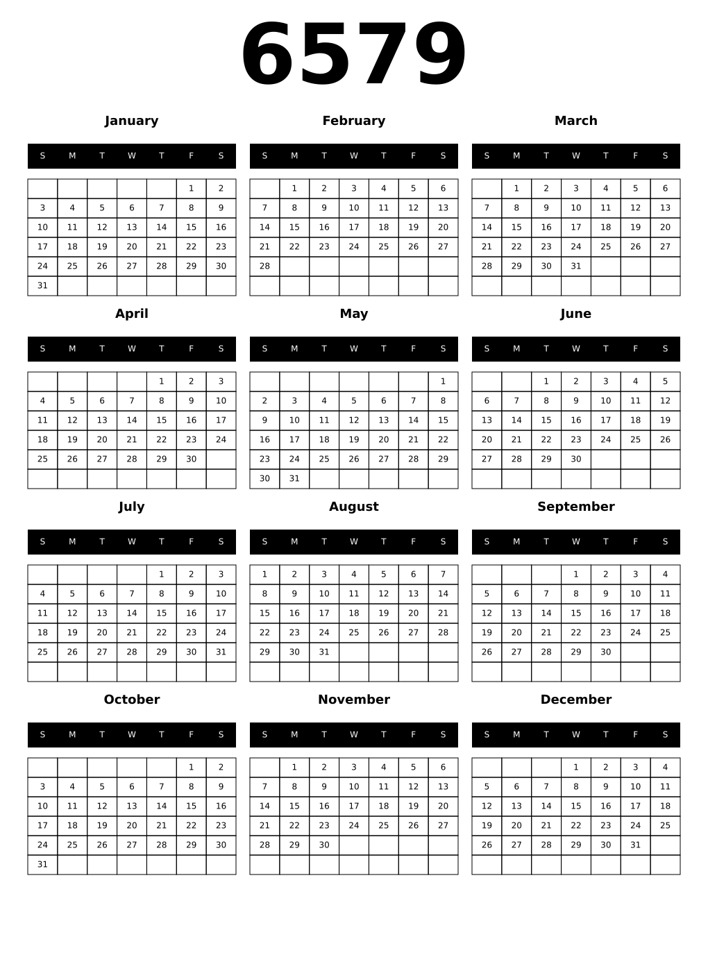 Printable 6579 Calendars
