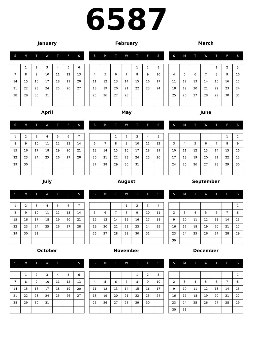 Printable 6587 Calendars