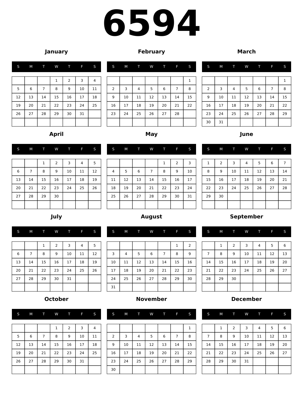 Printable 6594 Calendars