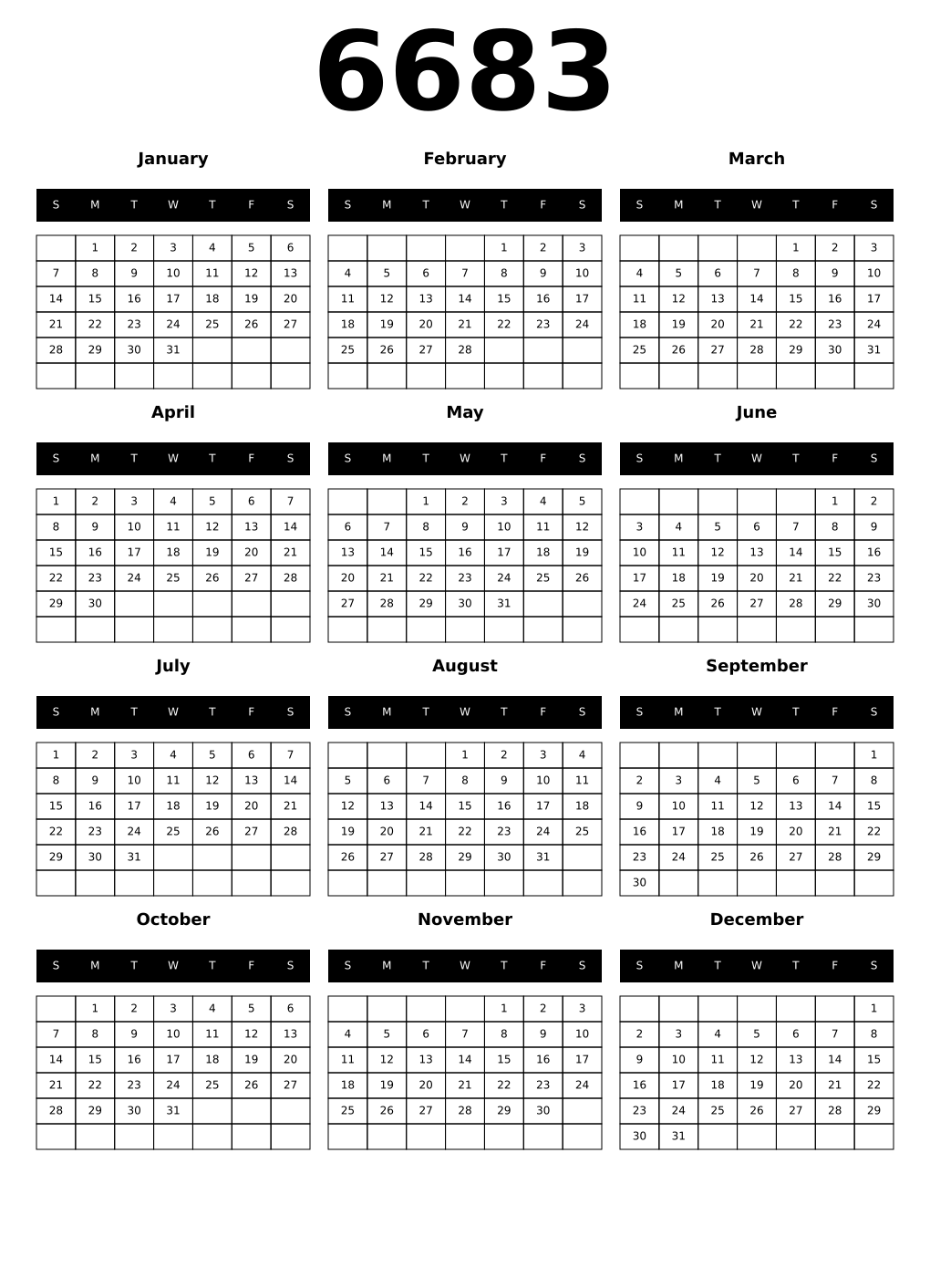 Printable 6683 Calendars