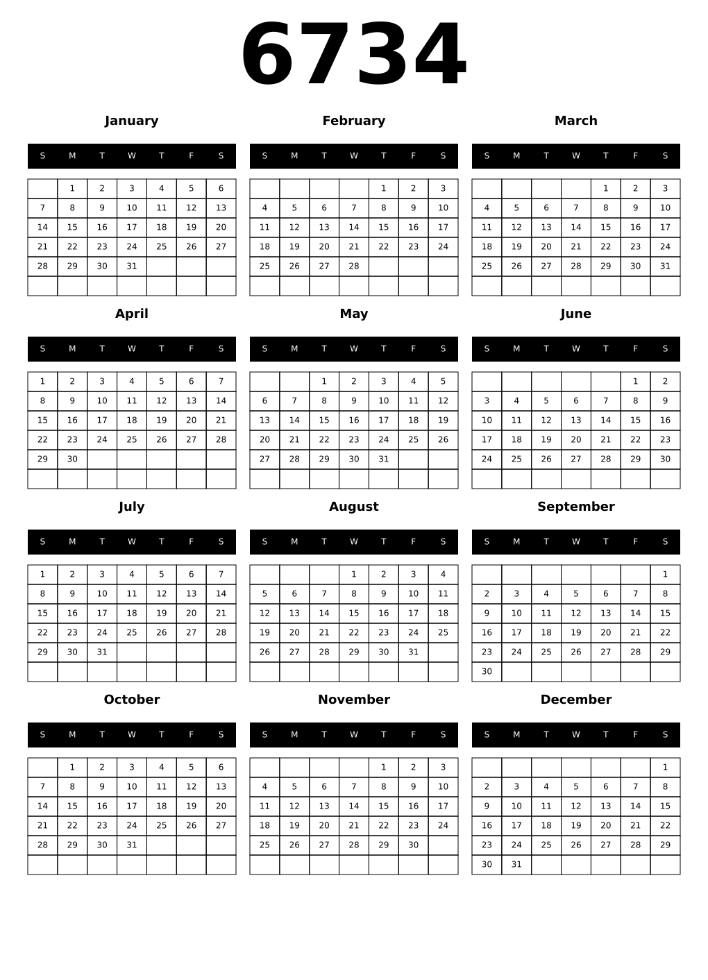 Printable 6734 Calendars