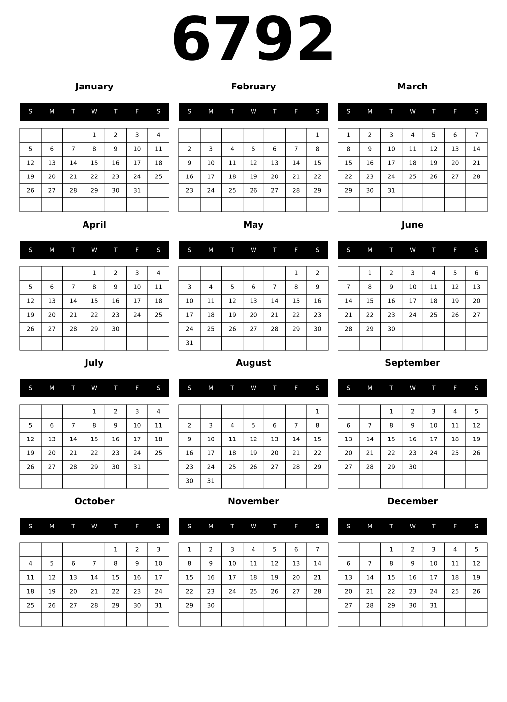 Printable 6792 Calendars