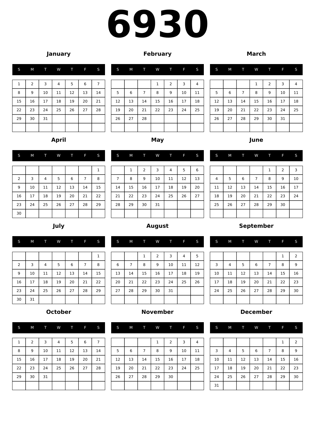 Printable 6930 Calendars