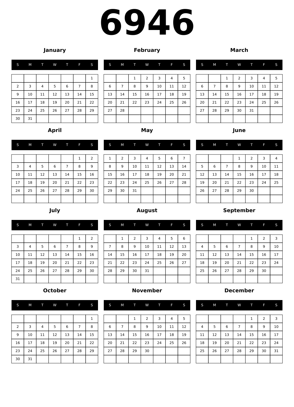 Printable 6946 Calendars