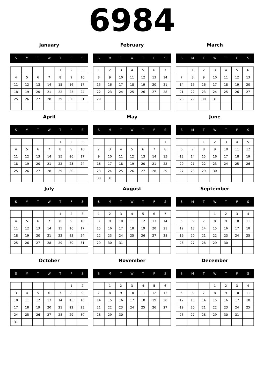 Printable 6984 Calendars