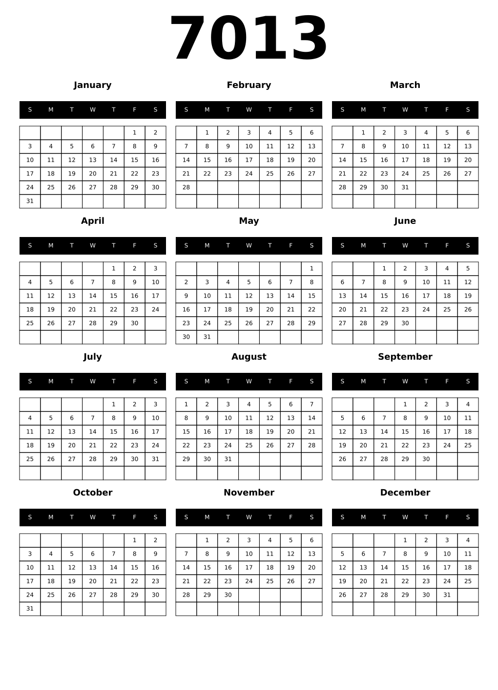 Printable 7013 Calendars