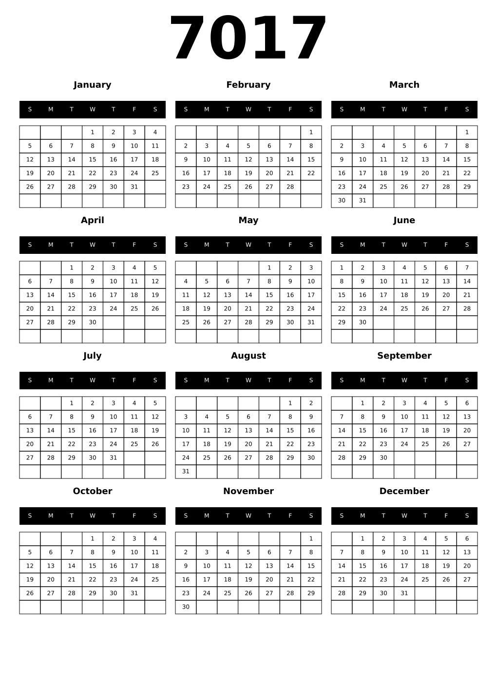 Printable 7017 Calendars