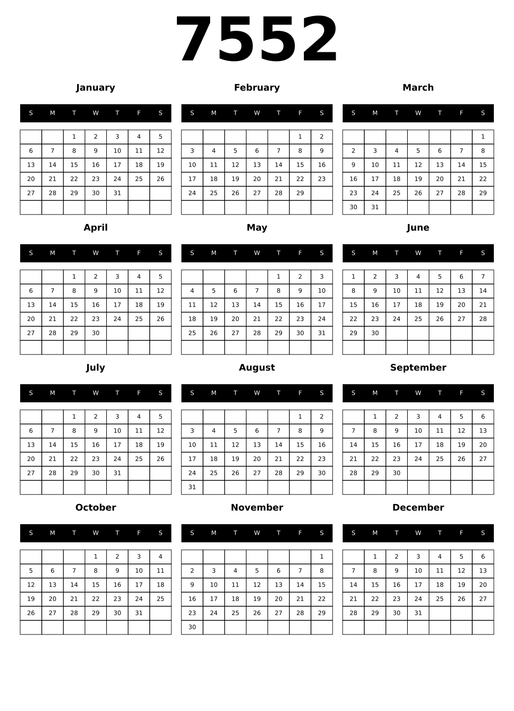 Printable 7552 Calendars