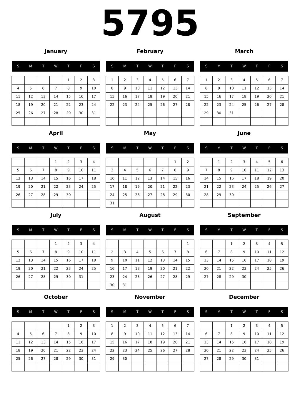 Printable 5795 Calendars