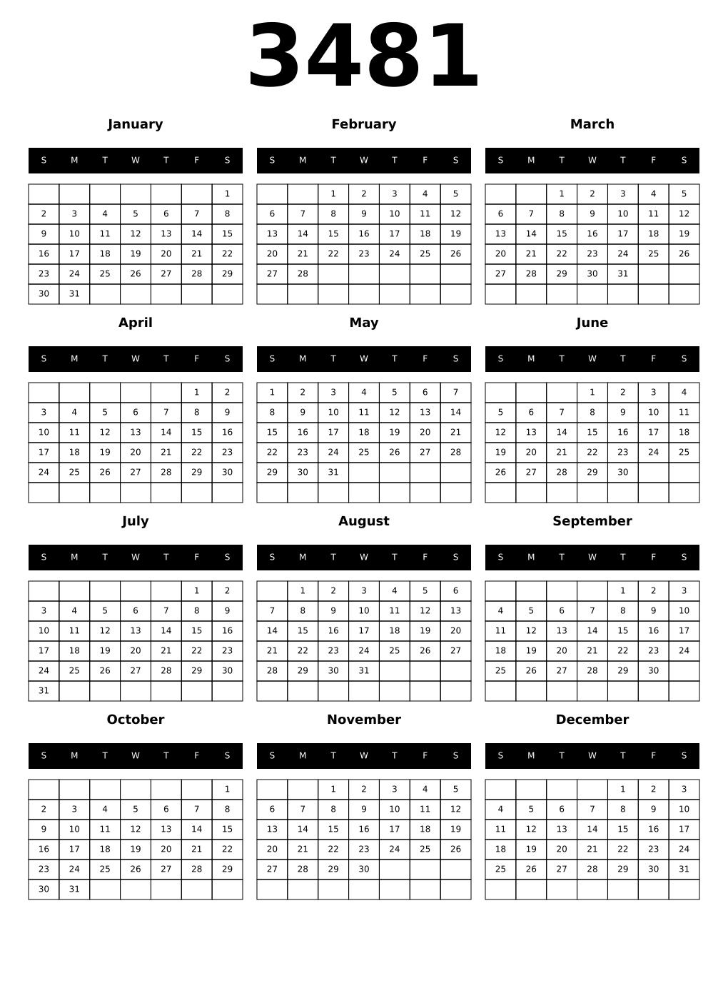 Printable 3481 Calendars