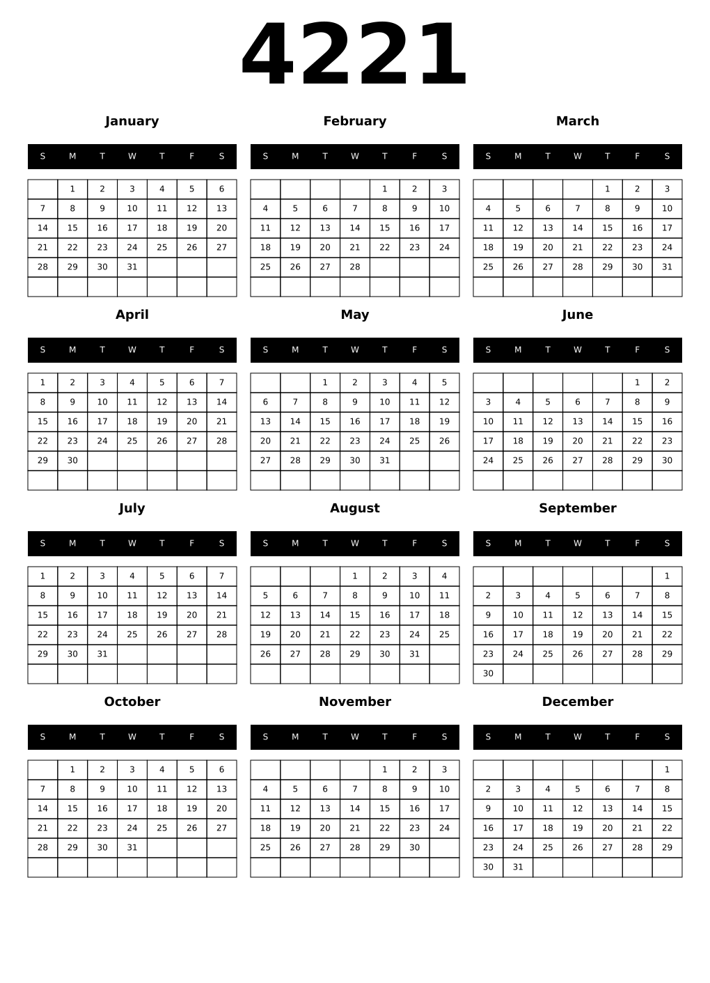 Printable 4221 Calendars