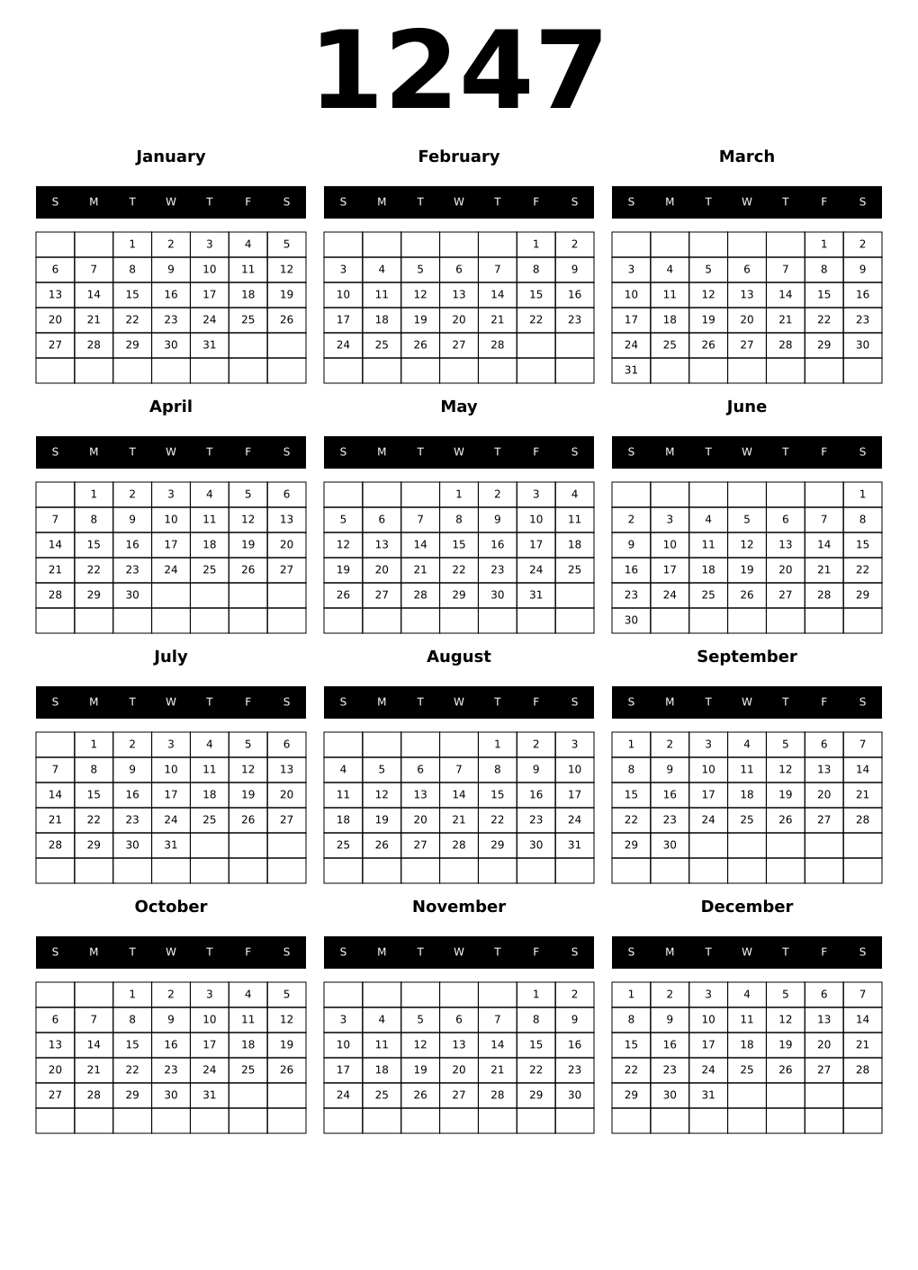 Printable 1247 Calendars