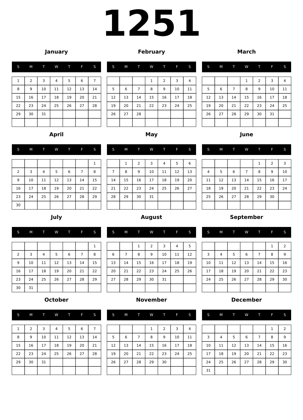 Printable 1251 Calendars