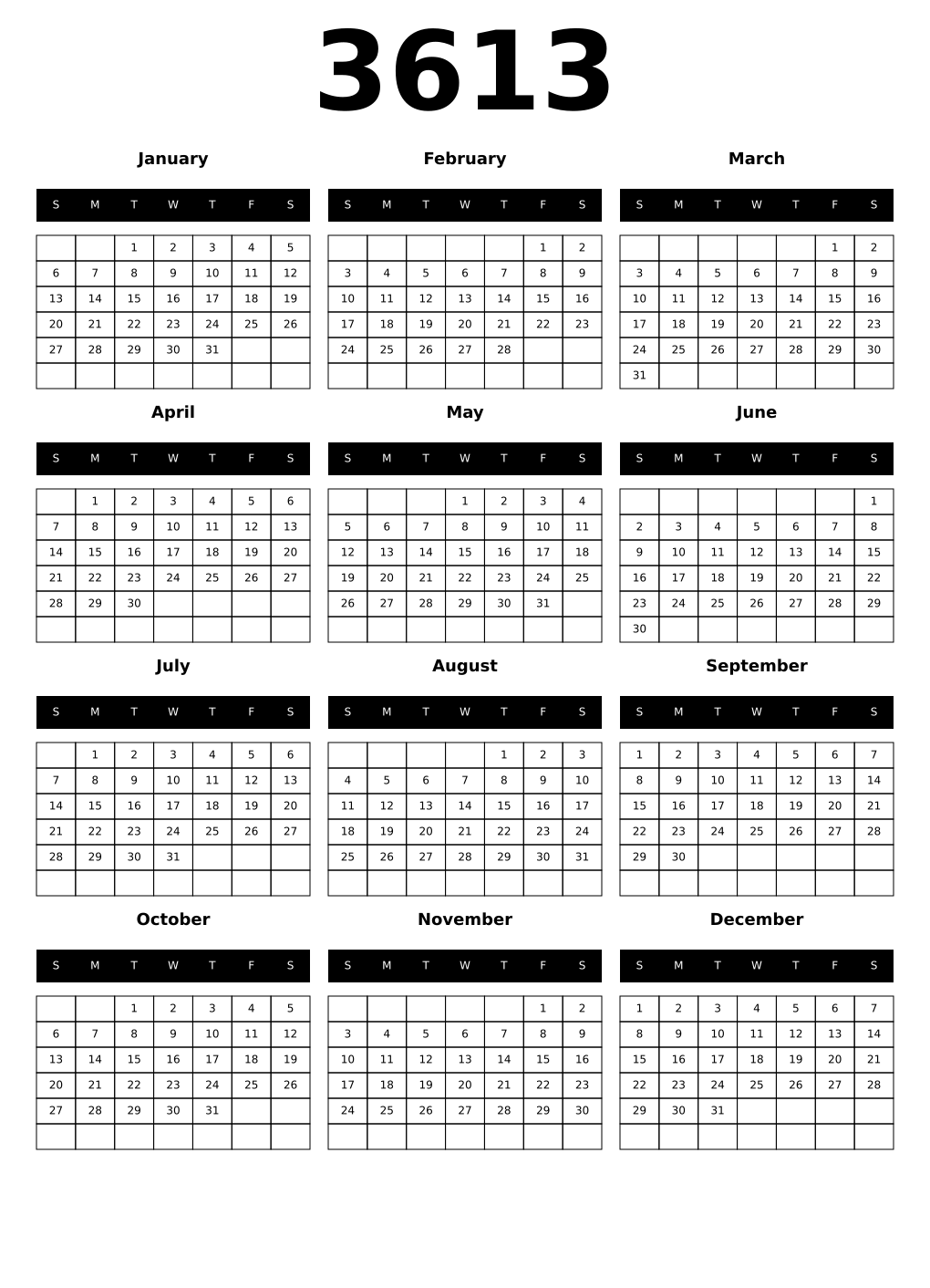 Printable 3613 Calendars