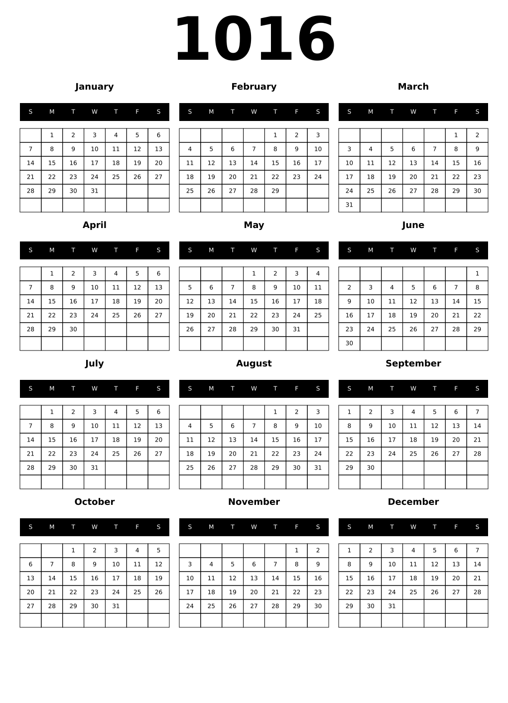 Printable October 1016 Calendars