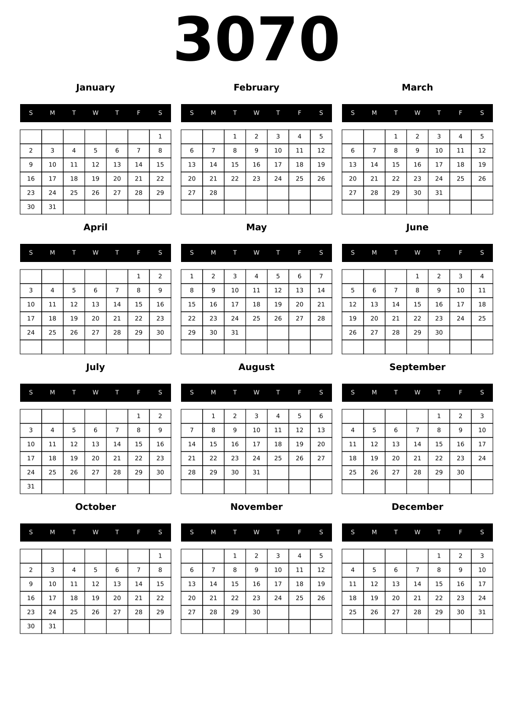 Printable 3070 Calendars