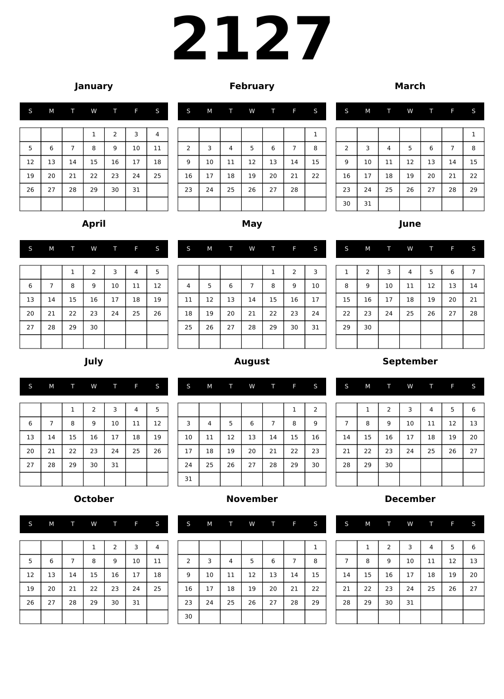 Printable 2127 Calendars