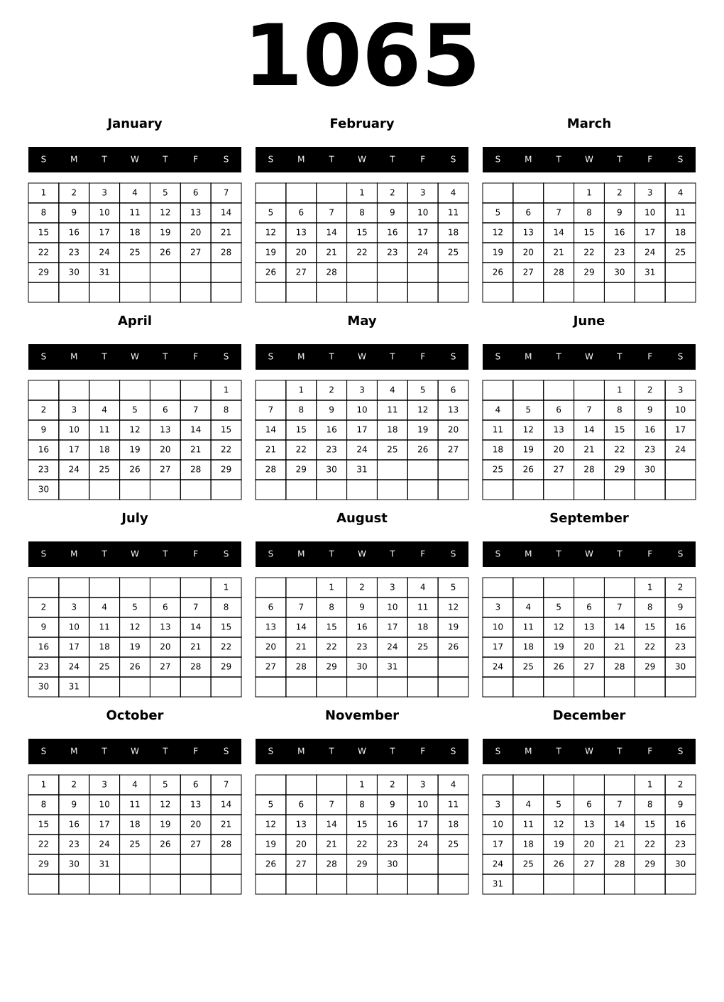 Printable 1065 Calendars