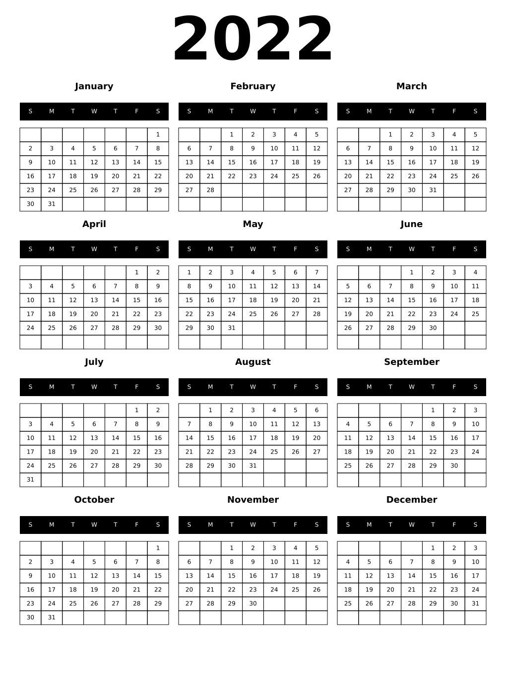 Printable 2022 Calendars