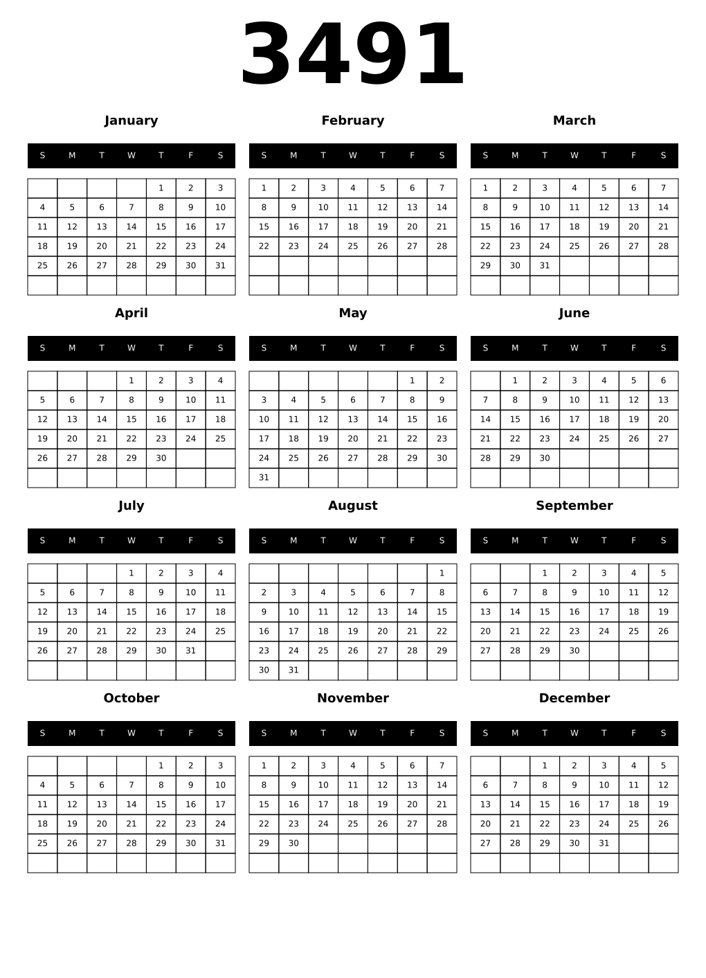Printable 3491 Calendars