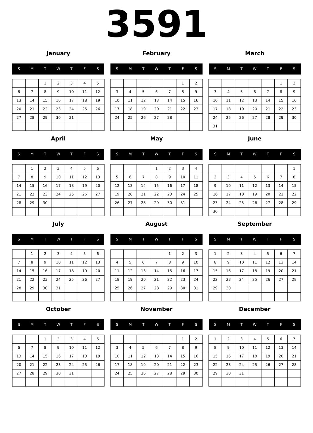 Printable 3591 Calendars