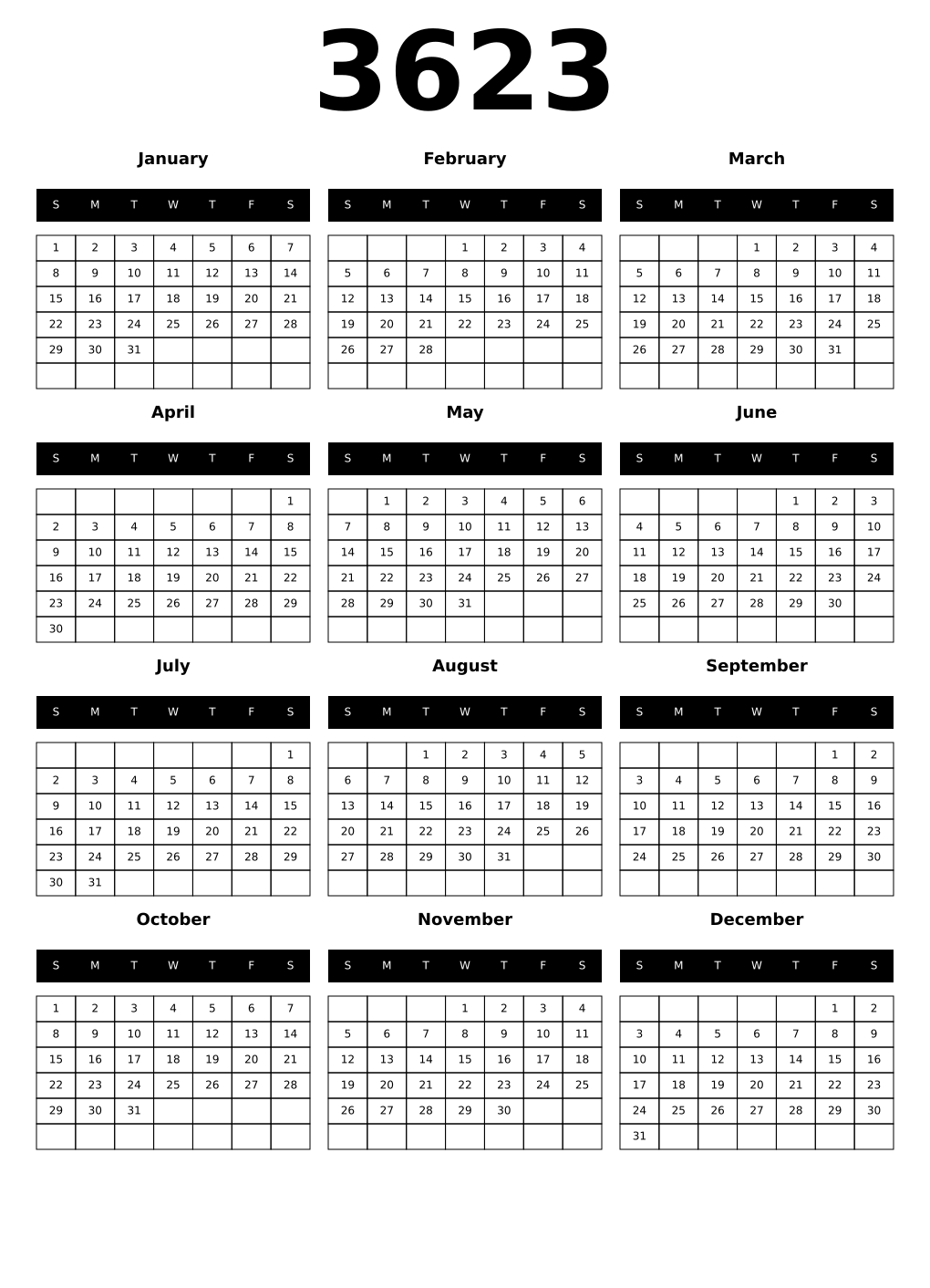 Printable 3623 Calendars