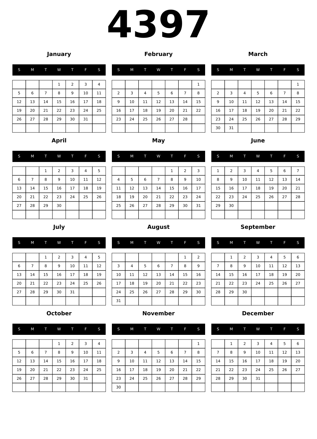 Printable 4397 Calendars