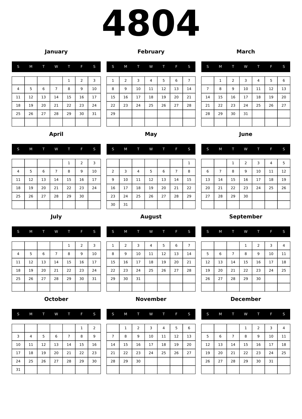 Printable 4804 Calendars