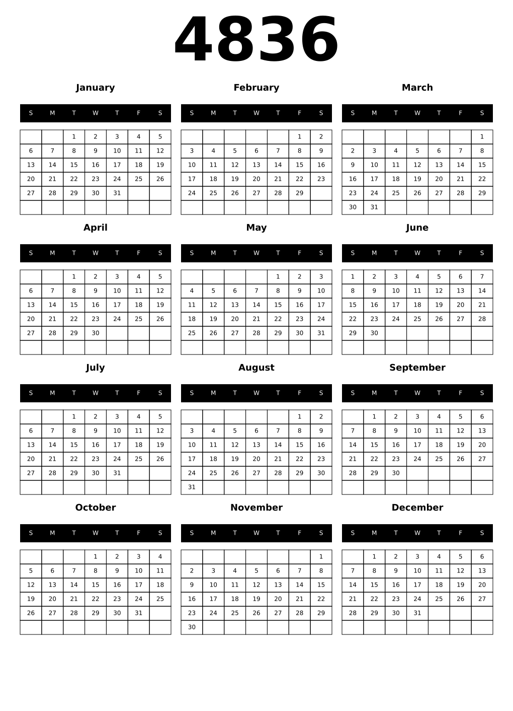 Printable 4836 Calendars