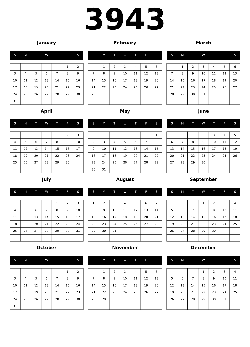 Printable 3943 Calendars