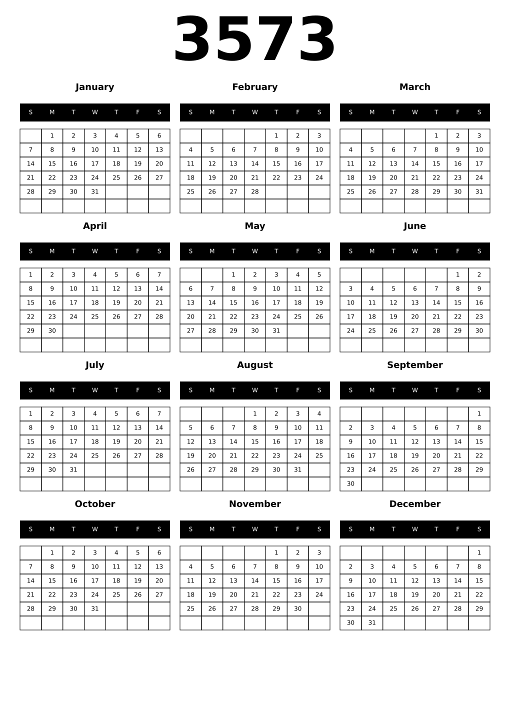 Printable 3573 Calendars