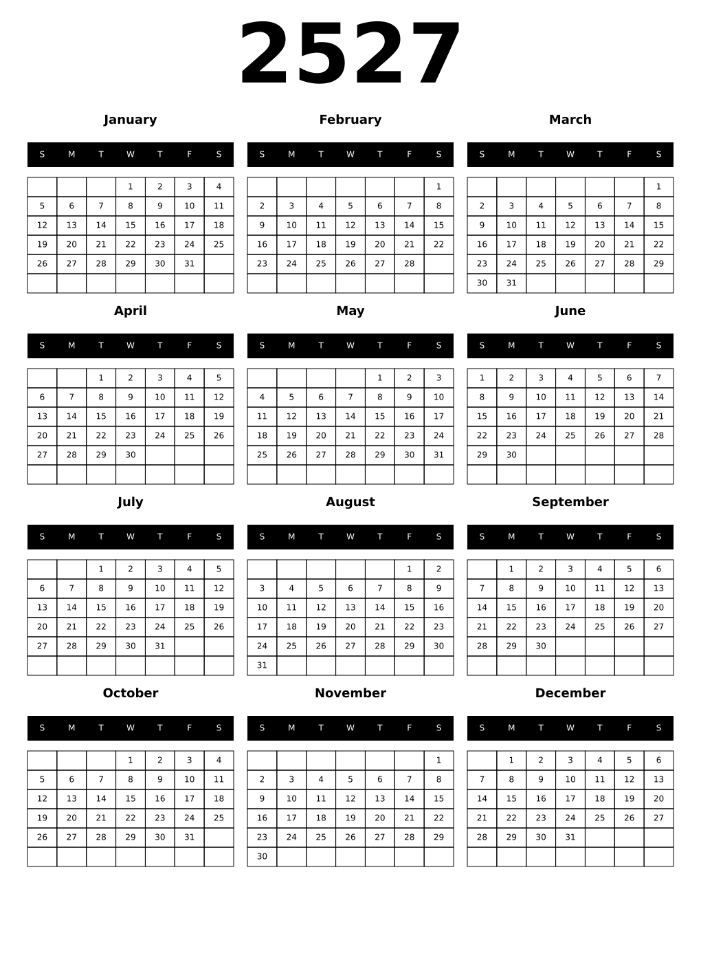 Printable 2527 Calendars