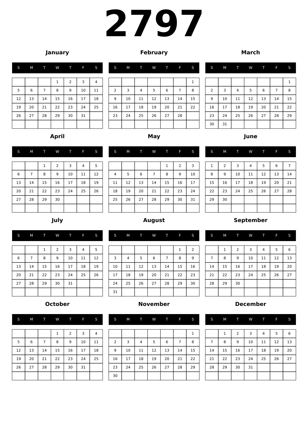 Printable 2797 Calendars