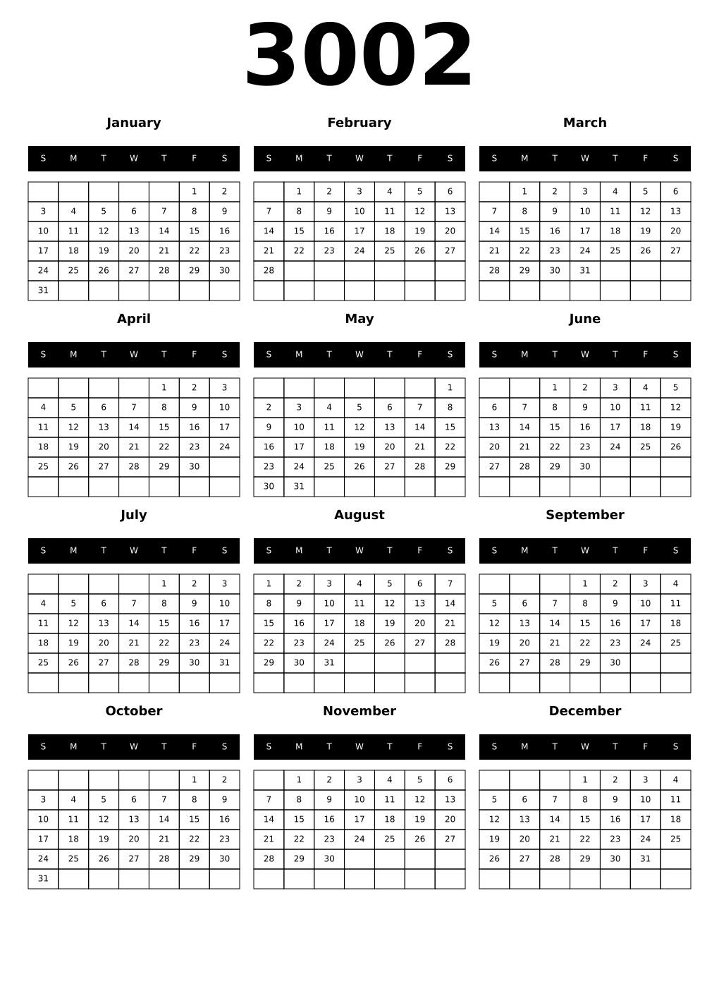 Printable 3002 Calendars