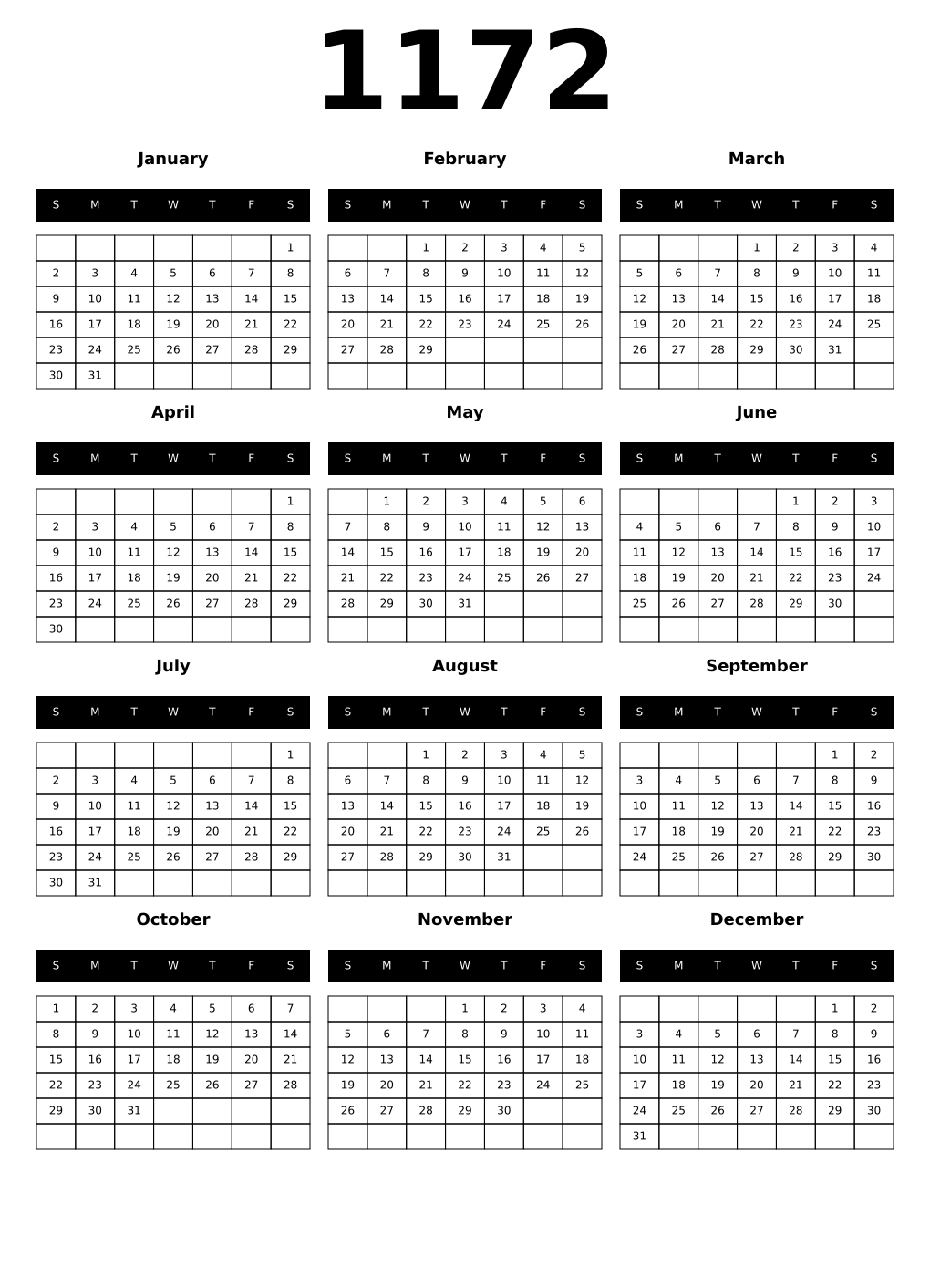 Printable 1172 Calendars