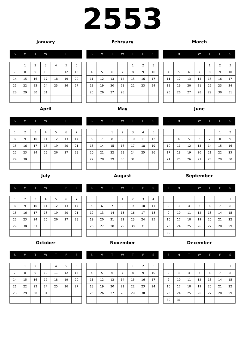 Printable 2553 Calendars