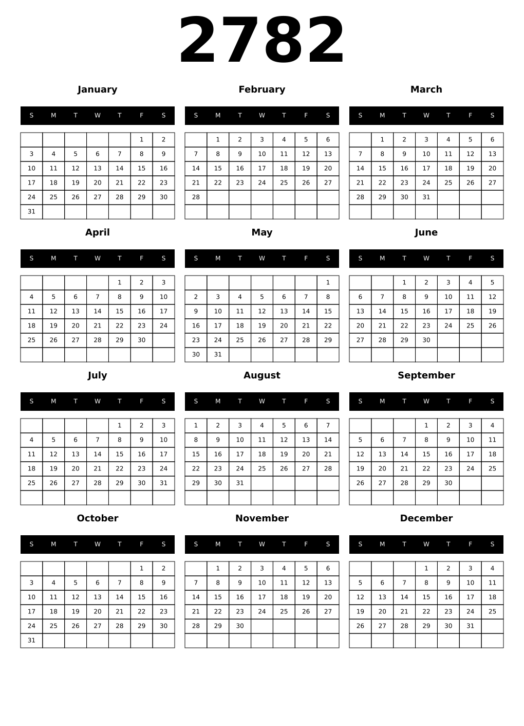 Printable 2782 Calendars