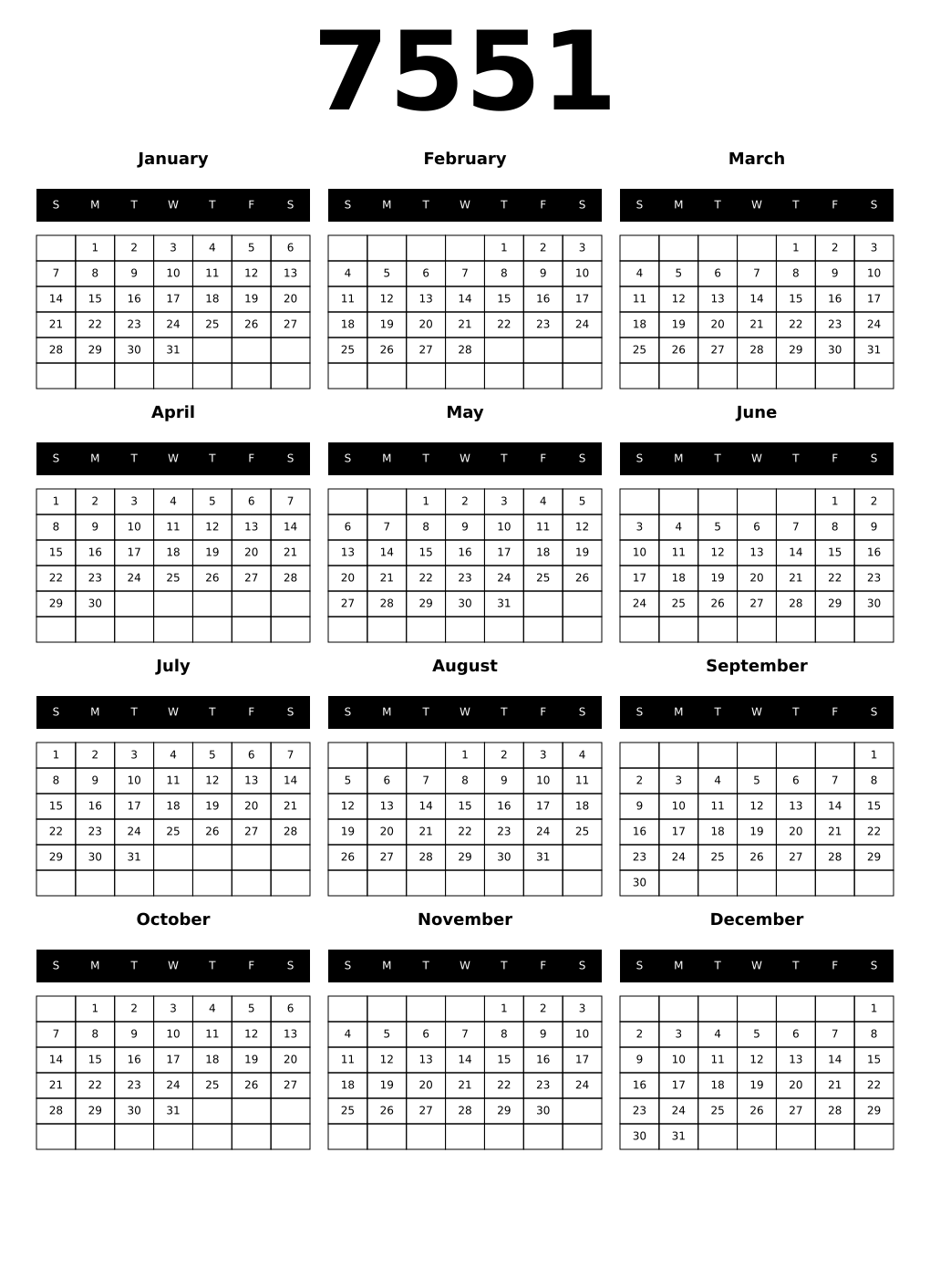 Printable 7551 Calendars