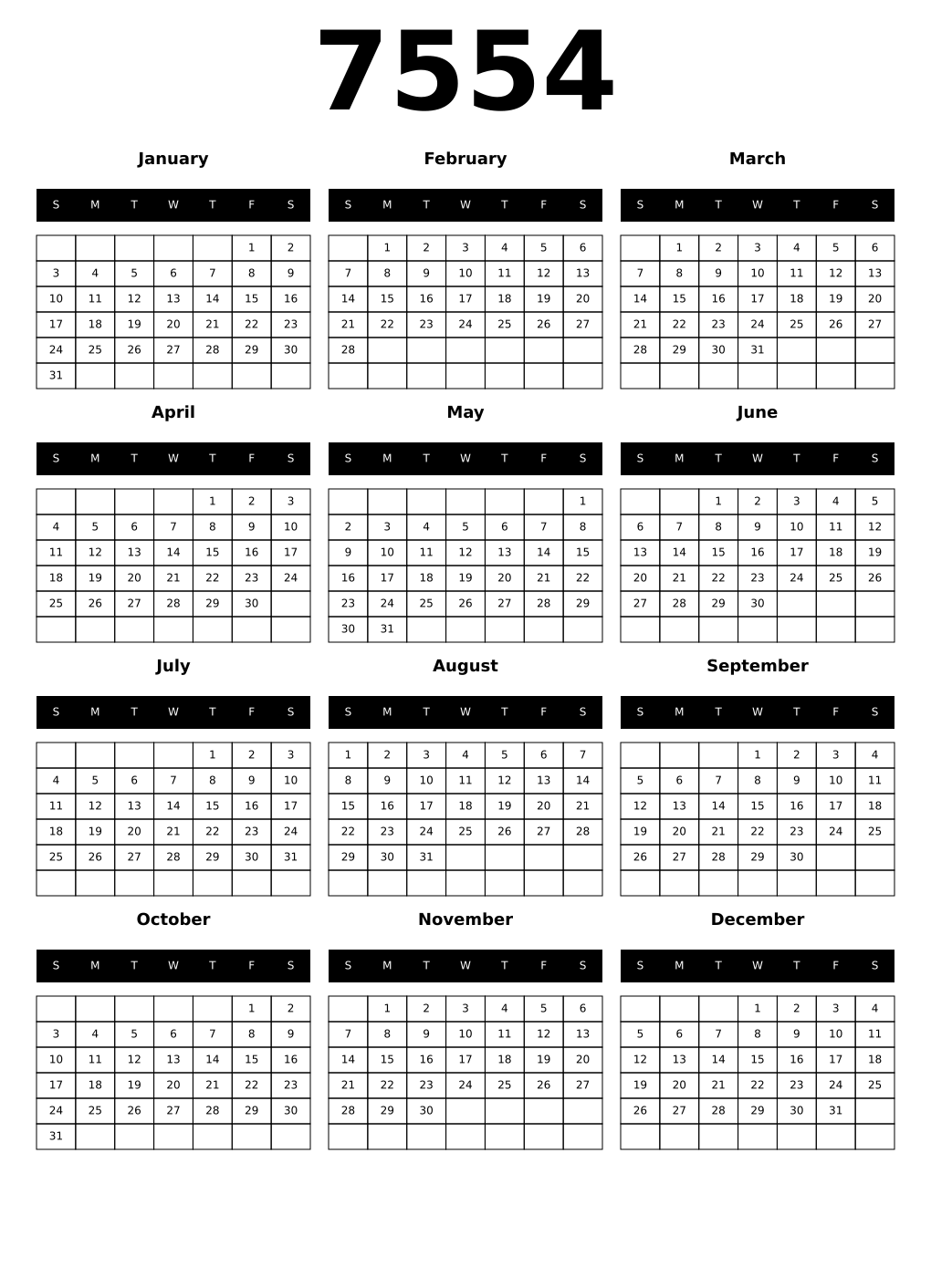 Printable 7554 Calendars