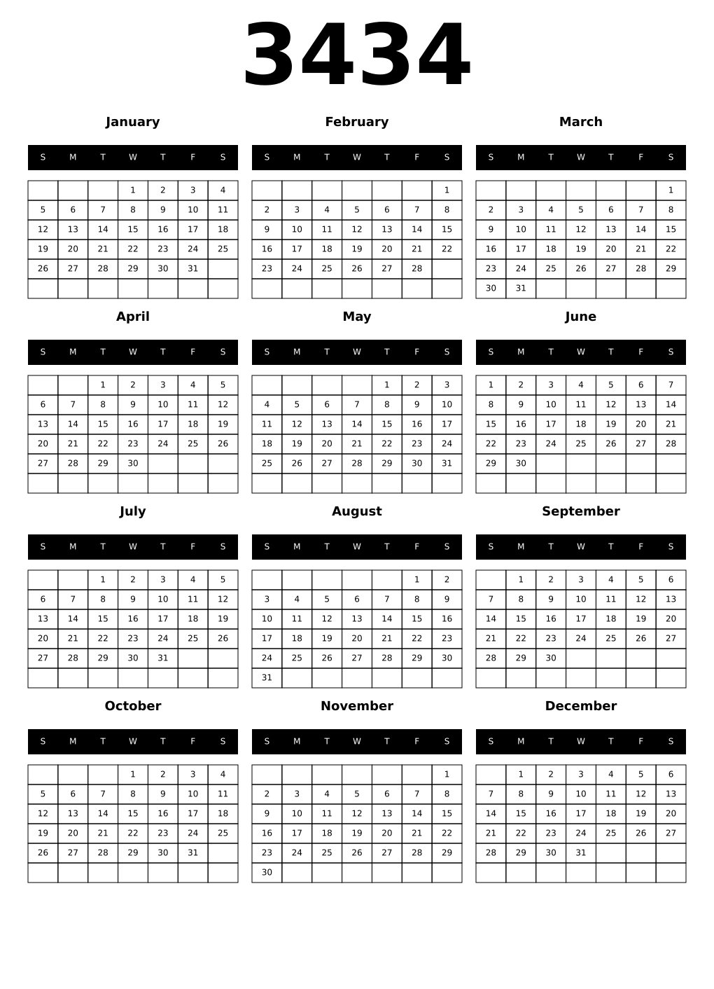 Printable 3434 Calendars