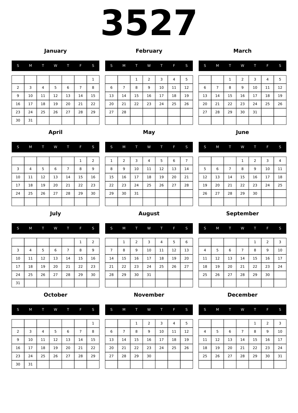 Printable 3527 Calendars