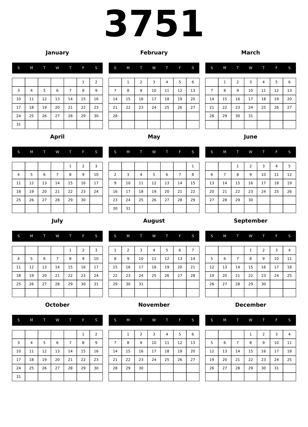 Printable 3751 Calendars