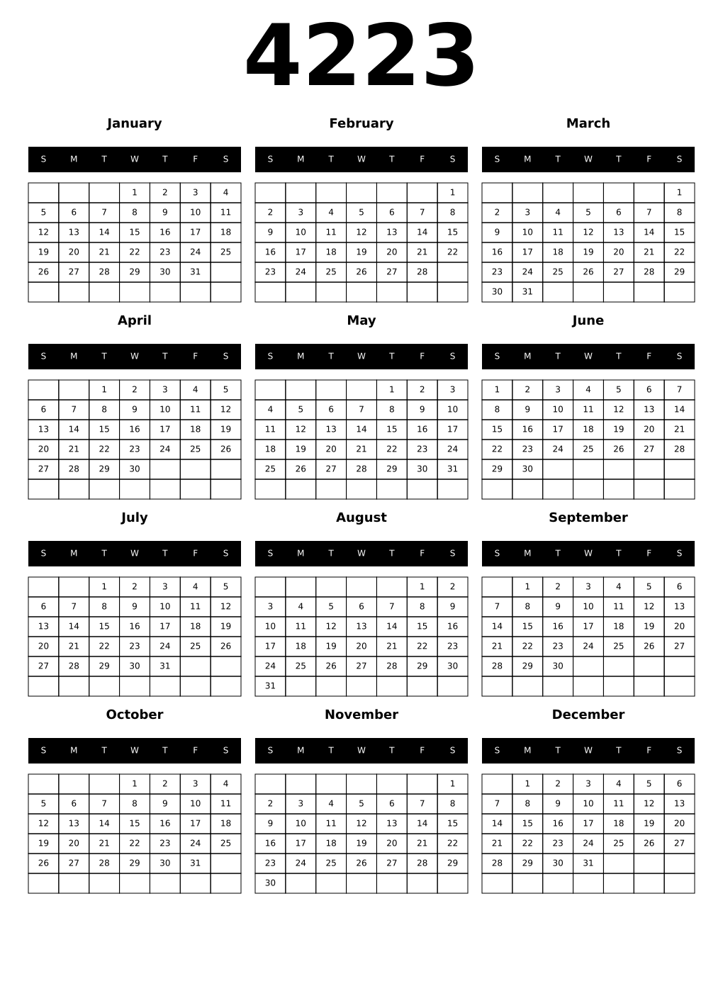 Printable 4223 Calendars