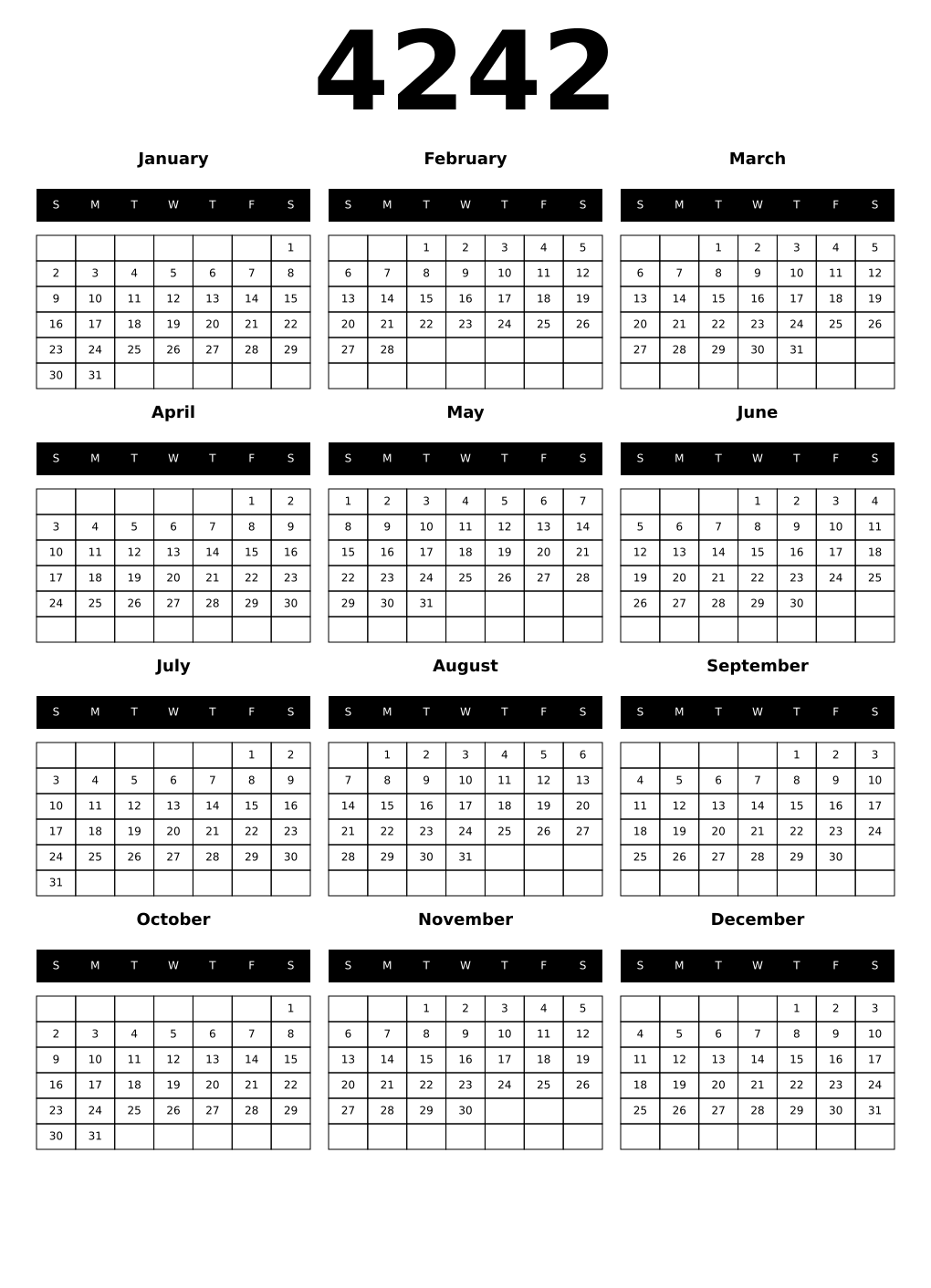 Printable 4242 Calendars